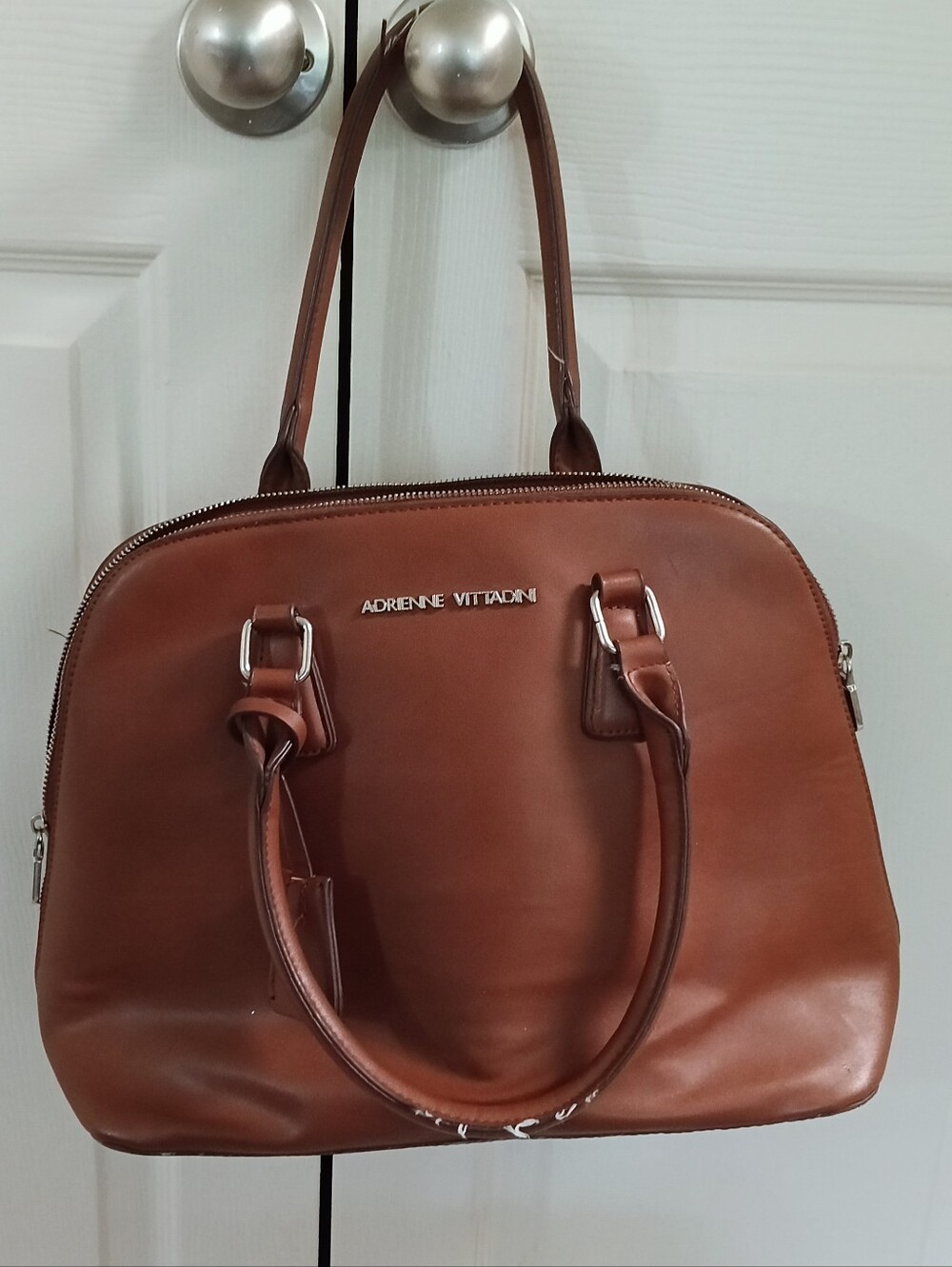 Adrienne Vittadini Brown Leather Satchel with Dual Handles